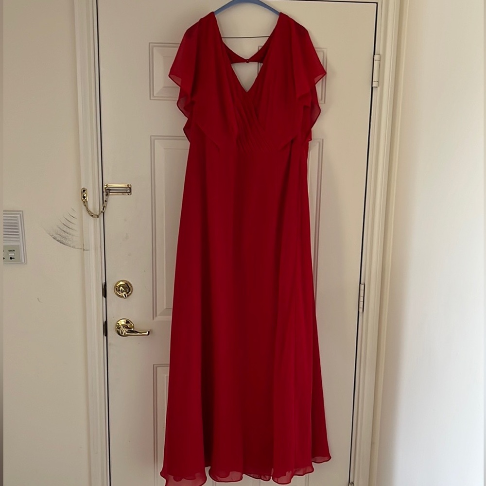 Red bridesmaid dress.